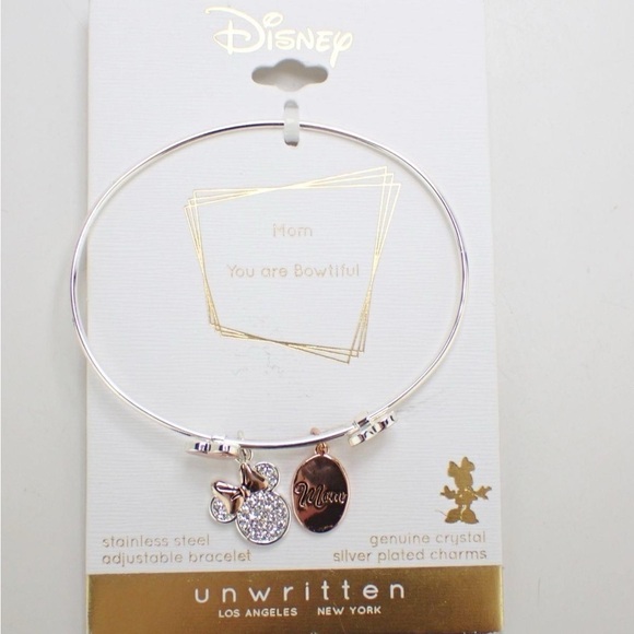 Disney Jewelry - Disney Rose Gold Two-Tone Minnie Mouse Crystal "Mom" Adjustable Bangle 1024